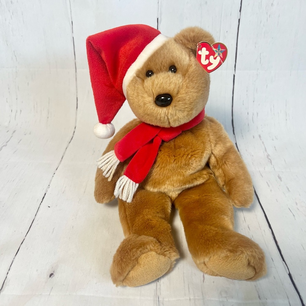 Vintage Ty Beanie Buddy 1997 Holiday Teddy Bear 14" Christmas Plush Santa Hat